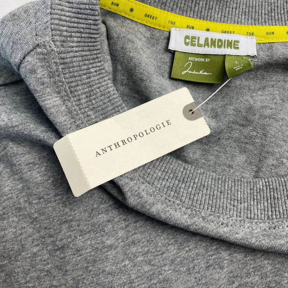 Anthropologie Gray Midi T-Shirt Dress with Blue Shell Graphic - Picture 5 of 8